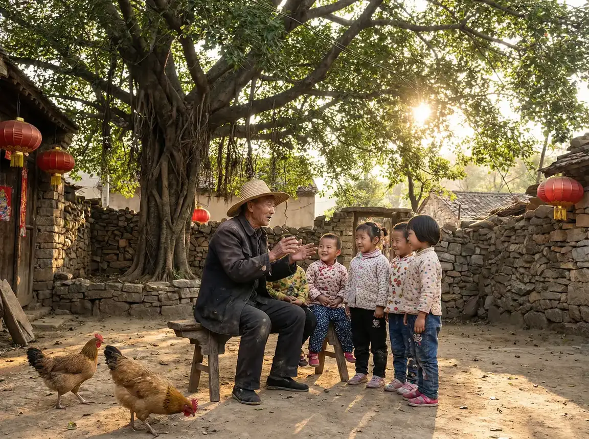 老人在大榕树下给孩子们讲故事 - 年轻的老师4中文正版 乡村记忆